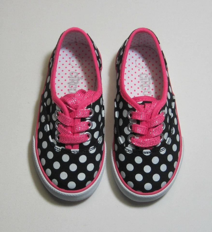 Novo com etiquetas, Tênis Infantil Feminino Preto Bolinhas Branco, Circo - Imagem 1 de 2