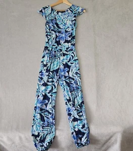 Lilly Pulitzer Odessa Jumpsuit Girls XL High Tide Navy Blue Floral Romper 12-14 - Picture 1 of 12