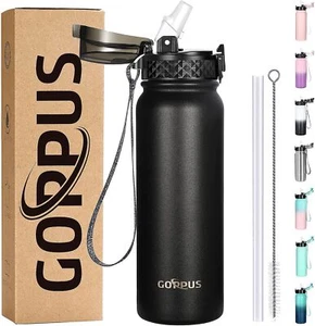 20oz Insulated Stainless Steel Water Bottle With Straw Lid Reusable Leakproof Wa - Picture 1 of 6