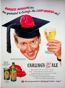 1950 Carling's Red Cap Ale Actor Burgess Meredith Season in the Sun 50s Print Ad - Picture 1 of 1