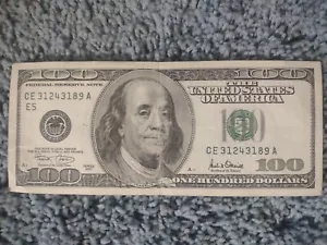 $100 Dollar Bill 2001 CHICAGO "312" Front CE31243189A F.Plate A4&A34 B.Plate 30 - Picture 1 of 4