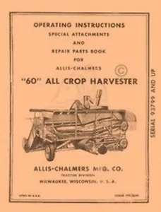 Allis Chalmers 60 todos los operadores de cosechadoras manuales - Imagen 1 de 1