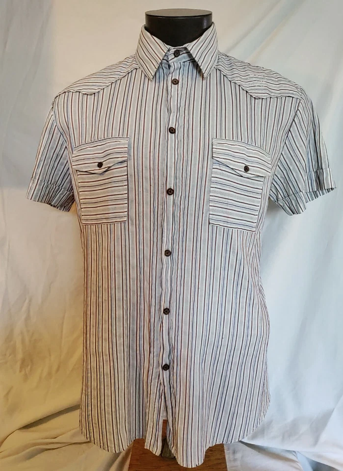 Мужская DIESEL хлопок полиэстер белая полосатая рубашка рукав Western рубашка XXL новый без ЯРЛЫКОВ - Изображение 1 из 4