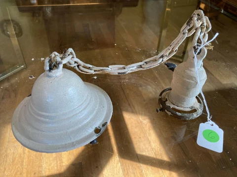 Antique Hubbell Chain Pendant Light Chain Painted No Shade 1920s Art Deco 6-7 Cover