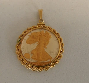 Vintage 1939 Walking Liberty 1/2 Half Dollar 90% Silver Coin Gold Washed Pendant - Picture 1 of 3