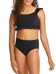 JUSTICE Girls Swimsuit Black Tankini 5 6 7 8 10 XS M L Ruffle 2 Piece Swim Set - Picture 1 of 5