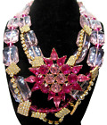 SUMARIS Pink Points Glass Swarovski Crystal ANTHONY ATTRUIA Brooch Necklace
