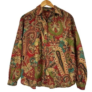 Lauren Ralph Lauren Damen M Button Down Hemd Bluse Oberteil Paisley Print Baumwolle - Bild 1 von 6