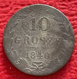 POLAND 1840 MW 10 GROSZY SILVER VERY NICE COIN G - Picture 1 of 5