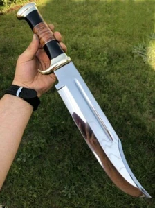 Custom Handmade Crocodile Dundee Bowie Knife High Polish D2 Steel Blade W/Sheath - Picture 1 of 3