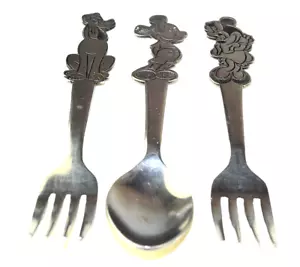 VINTAGE CHILD WALT DISNEY BY BONNY MICKEY & MINNIE & PLUTO STAINLESS FORKS SPOON - Picture 1 of 4