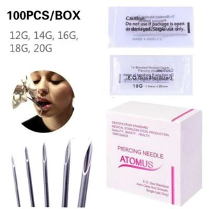 100 Stücke Stahl Tattoo 12g 14g 16g 18g 20g Body Piercing Nadel Werkzeug Einweg - Bild 1 von 16