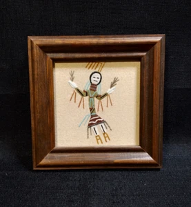 Vintage Indianer Navajo Sandmalerei Regenbogen Yei signiert "Johnson", 5,5" - Bild 1 von 6