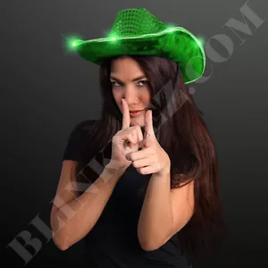 LIGHT UP SEQUIN GREEN COWBOY HAT - COUNTRY FUN! - Picture 1 of 4