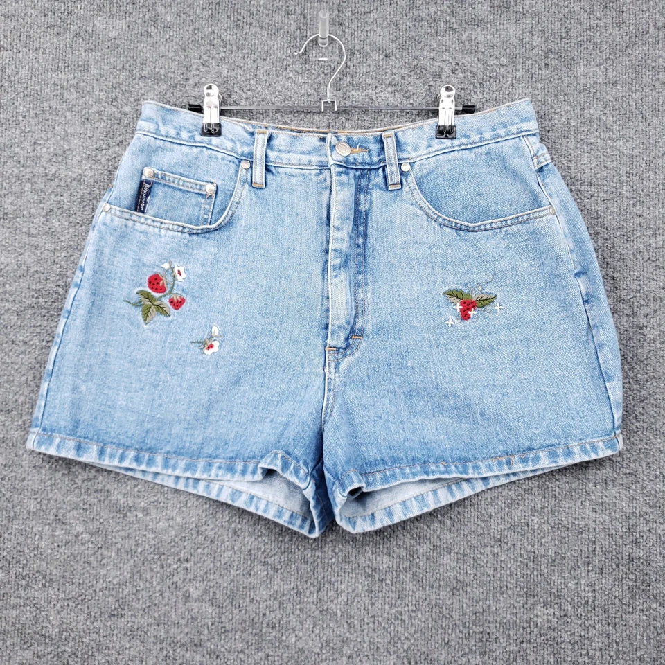 VINTAGE No Excuses Shorts Womens 15 16 Blue Mom High Rise Embroidered Denim Jean - Image 1 of 4