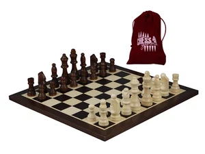 14 Inch Wenge Chess Set With Chess Pieces And Chess Bag  - Picture 1 of 4