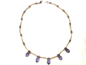 Sterling Blau Schliff Glas Halskette Blau Lila Sterling Perle Facettierte Perle 15 1/2" - Bild 1 von 4