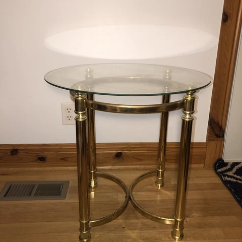 Vintage Hollywood Regency Brass Glass LaBarge Style Round Side Table Accent Cover