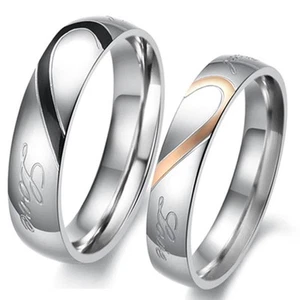 Couple Love Heart Stainless Steel Comfort Fit Wedding Bands Promise Ring HS8 - Picture 1 of 4