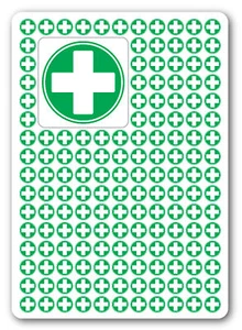 FIRST AID CROSS Circle health and safety signs Sticker warning first aid 50x50mm - Picture 1 of 4