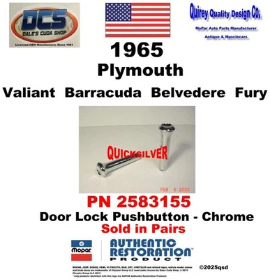 1965 Plymouth A B C Body Chrome Door Lock Push Buttons 2486581 New MoPar - Image 1 of 2