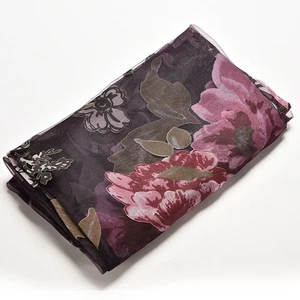 Purple Peony Window Veil Kitchen Sheer Semi Grommet Curtains - Picture 1 of 4