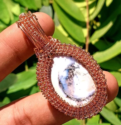 Pingente de pedra preciosa de opala dendrito branco fio de cobre 1 peça joia de cura - Imagem 1 de 3