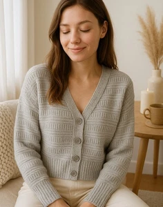 Janabellf Grobstrick Cardigan Damen Größe M Grau Kuschelig Cottagecore - Bild 1 von 7