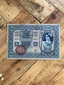 1902 Hungary Magyaeorszag Seal Stamp Banknotes 1000 Korona Kronen No:83574 - Picture 1 of 8