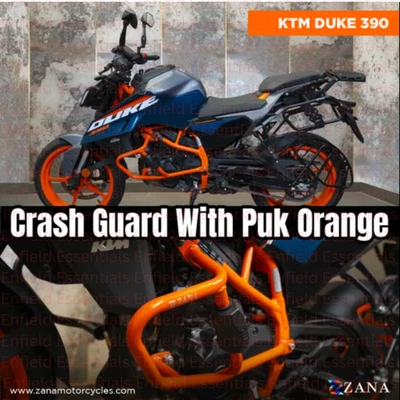 CRASH GUARD WITH SLIDER PUCK ORANGE FIT FOR KTM DUKE 390/250/390 GEN 3 - Image 1 of 4