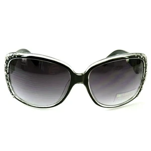 Vintage Oversize Plastic Frame Women's Sunglasses UV 409-Black w Crystals - Picture 1 of 7