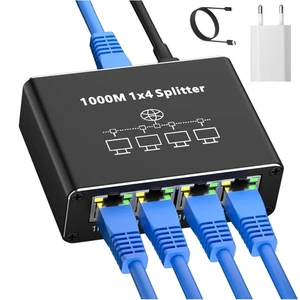 LAN Splitter 1 auf 4 Ethernet Switch Gigabit mit USB-C Stromkabel 1000Mbps - Bild 1 von 2