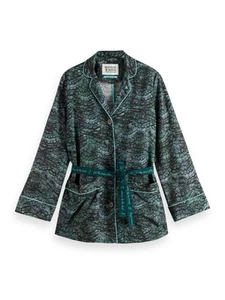 Scotch & Soda Feather Printed Blazer Kimono Green Pajama Relaxed NWT Womens S - Picture 1 of 5