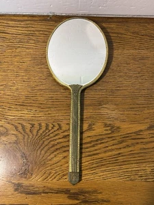 Vintage Messing Hand Kosmetikspiegel Art Deco Design verzierter Griff 20er-50er - Bild 1 von 11