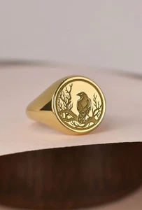 Vergoldeter Rabe Ring Gothic Krähe Siegelring Nordisch Wikinger Schmuck Geschenk - Bild 1 von 6
