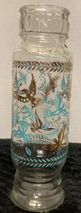 Vintage Jeannette Apotheker Glas Dose Mid Century Aqua und Gold Vögel Dose - Bild 1 von 6