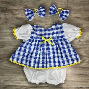 16” Cabbage Patch Kids Blue White Daisy Picnic Dress Outfit Bows Doll Clothes - Picture 1 of 3