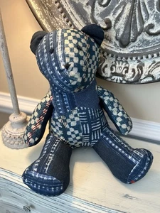 Pottery Barn Nelson Patchwork Teddy Shaped Pillow Blue NWT OB READ - Picture 1 of 5
