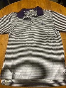 Peter Millar Polo Shirt Mens Small Purple Striped Furman Paladins - Picture 1 of 8