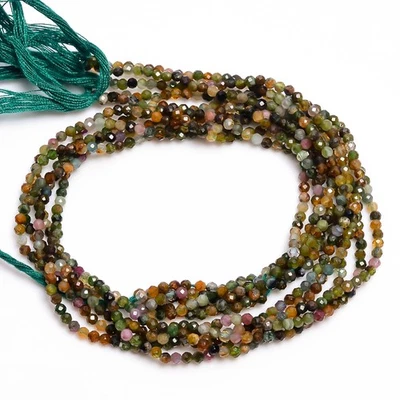 Natural Multi Tourmaline Gemstone Round Micro Faceted Beads 2.5-3mm Strand 12.5" - Image 1 of 2