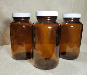 400 mL Amber Glass Apothecary Jar/Glass Bottle White Plastic Screw On Lid  - Picture 1 of 4