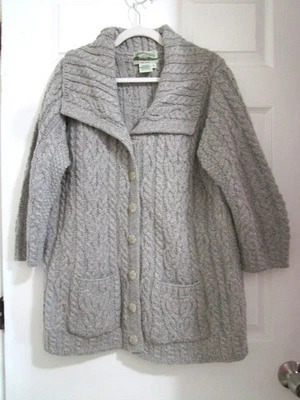 Aran Crafts 爱尔兰 100% 美利奴羊毛电缆针织开衫毛衣 XL 3/4 袖  — 第 1/4 张图片