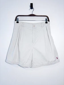 Ralph Lauren Sport Vintage creme khaki hoch geschnitten plissiert adrette Shorts Größe 12 - Bild 1 von 8