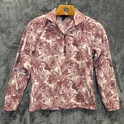 Suéter Eddie Bauer Mujer Pequeño Rosa Blanco Vellón 1/4 Cremallera Estampado Hoja Acogedor Foto 1 de 4