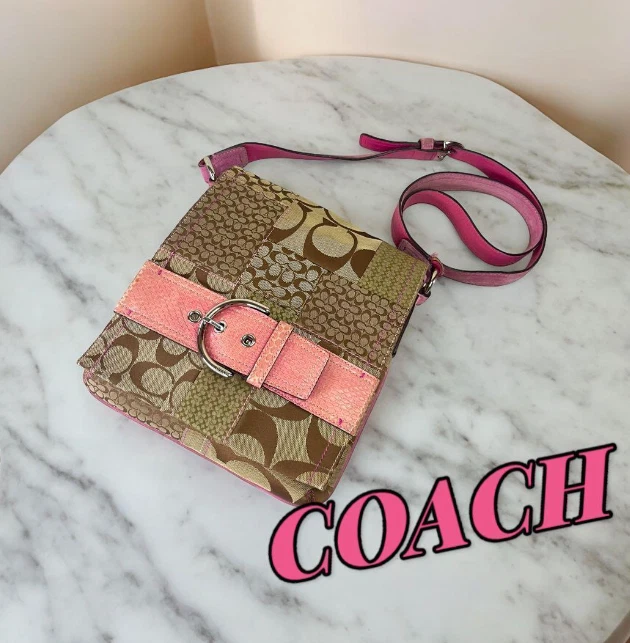 バッグ Coach Signature Patchwork Pink Hand Bag Coach Hand Bag Signature Patchwork Pouch Pink y2k Women's USED
