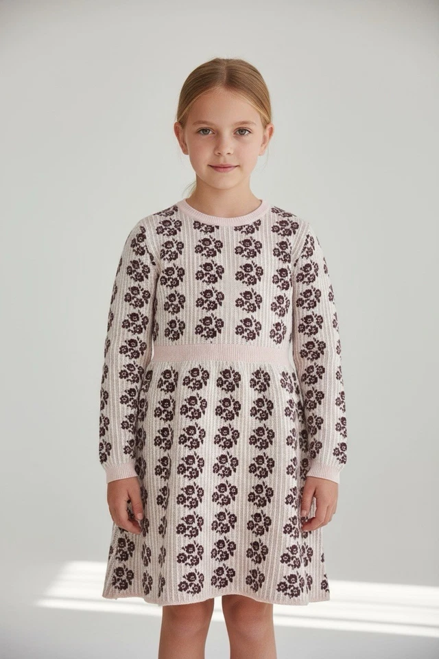 Bebe Organic Antique Floral Esther Sweater Dress Long Sleeve Knit Stripe  5 - Image 1 of 4