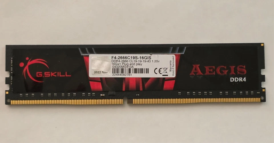 16GB G.Skill Aegis F4-2666C19S-16GIS DDR4 2666MHz 288-pin DIMM - RAM - Bild 1 von 1