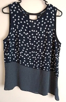 Debenhams Cami Top Tank Womens Size 12 Navy Spot Asymmetrical Hem Flowy Blouse - image 1 of 4