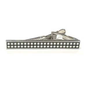 Silver Diamond Pattern Tie Clip Men Birthday Wedding Fashion Tie Bar With Box - Picture 1 of 6
