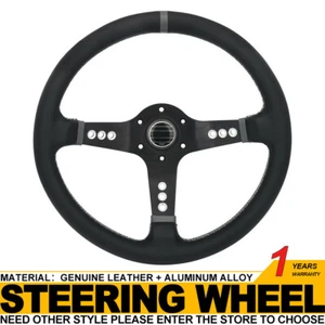 Volante modificado Volante de cuero genuino Dirección de carreras de automóviles - Imagen 1 de 6